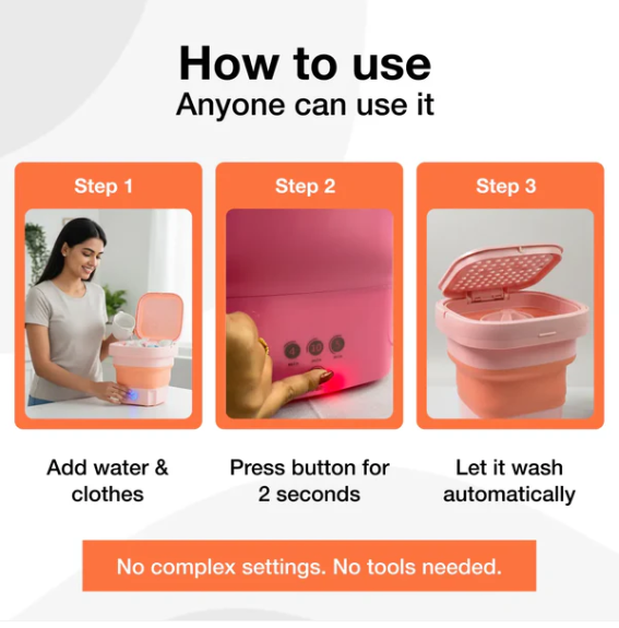 Mini Portable Washing Machine | Foldable Compact Washer for Hostel Students, Bachelors & Small Spaces | Free Shipping